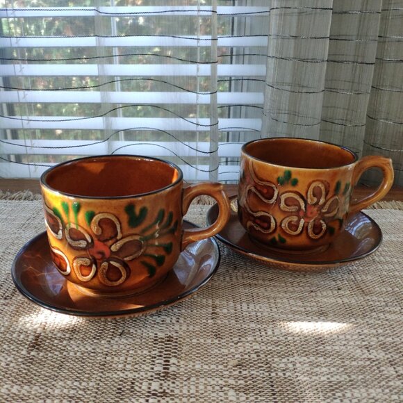Zell am Harmersbach Large Cups and Saucers Set of 2 VTG Toscana Pottery German - Picture 1 of 12